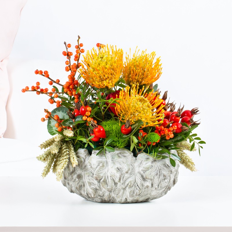 Nadelkissen Protea "Herbstliches Gesteck"